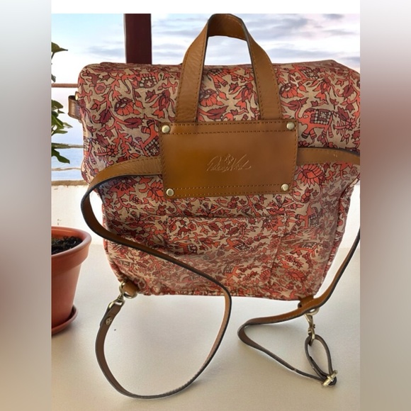 Patricia Nash LUZILLE orange and tan boho India leather backpack shoulder bag - Picture 2 of 11